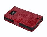iGet (TM) Samsung Galaxy i9100 S2 Faux Croc Leather Folio Case - RED