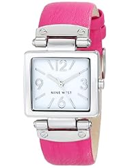Nine West Womens NW/1589WTPK Rectangular Silver-Tone Case Pink Strap Watch