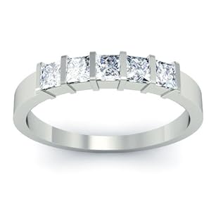 F/VS1 0.50ct Bar Set Princess Diamond Half Eternity Ring,950 Platinum, Size L