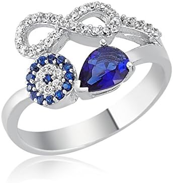 New 925 Sterling Silver Women Fashion Ring with Blue Zircon Stone, Evil Eye and Eternity (6)