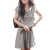 Allegra K Laides Cowl Neck Short Ruffled Sleeve Above Knee Dress Gray S