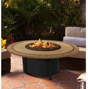 California Outdoor Concepts 5010-BK-PG4-CAP-48 Carmel Chat Height Fire Pit-Black-Green Glass-Capistrano Mosaic 48 in. Tile Top