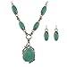 O.RIYA Hollow Tibetan Sliver Green Rimous Oval Turquoise Bib Collar Earrings Necklace Jewelry Set Women