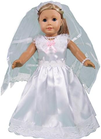 JIEAK White Bridal Dress + veil For American Gir Dolls