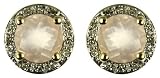 9ct Yellow Gold Ladies Light Rose Quartz and Diamond Set Stud Earrings