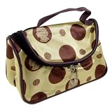 Beige Coffee Color Dotted Cosmetic Fabric Pouch Make Up Handbag