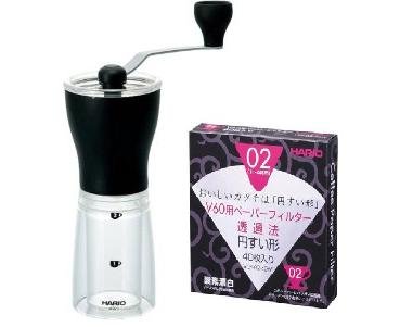 Hario MSS-1B Mini Mill Slim Coffee Grinder with 40 Paper Filters for 02 Dripper