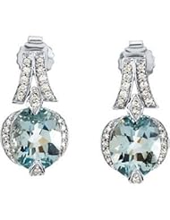 Jewelplus Genuine Aquamarine & Diamond Earrings 14K White Pair 10.00X08.00Mm/ 1/2 Ct Tw
