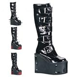 TRANSFORMER-800, 5 1/2'' Gothic 5 Buckled Platform Knee Boots with 4 Interchangeable Panels, Demonia by Pleaser USA