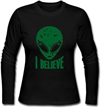 Lady I Believe Green Alien Long Sleeves Casual Teeshirts