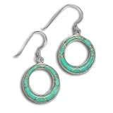 Sterling Silver Turquoise Inlay Hoop Dangle Earrings by Sajen