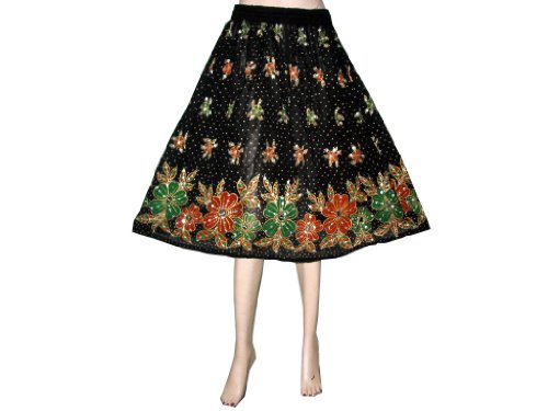 Womens Skirts Black Green Sequin Bellydance Boho Skirt Bohemian Resort Wear