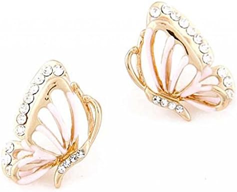LUNA Womens Girls Hollow Rhinestones Butterfly Alloy Ear Stud Earrings Jewelry Pink