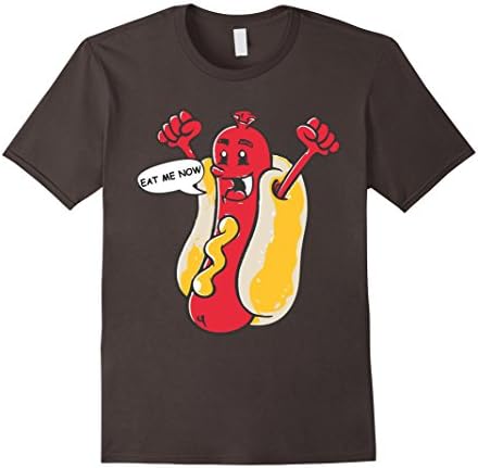 Men's Hot Dog Shirt Eat Me Now Funny Weiner Bun Mustard Link Happy Large Asphalt