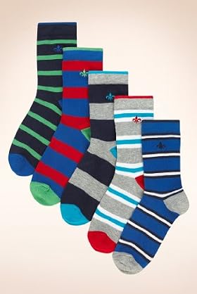5 Pairs Autograph Cotton Rich Embroidery Stripe Socks