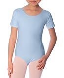 Danskin Girls 7-16 Cotton Short Sleeve Leotard,Ethereal Blue,M (8/10)
