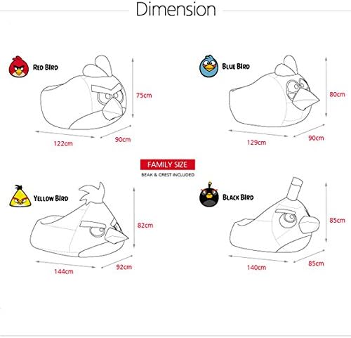 PolliMolli Angry Birds bean bag chair cover, Family size, waterproof (BLACK) (cover only)