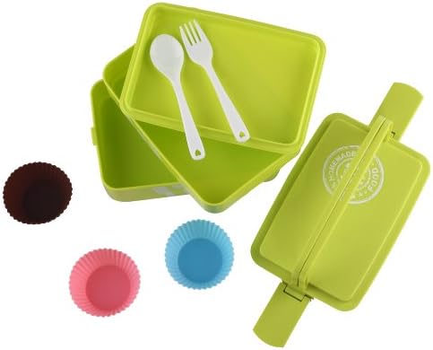 miQQi Lunch Box - Japanese Bento Style with Stylish Convenient Handle - 3 Compartments and Utensils Divider - Best Meal Containers for Kids Adults and Men - Lighter Than Stainless Steel