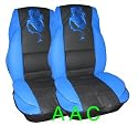 A Set of 2 Front Bucket Dragon Cushion Seat Covers with Lumbar Support - Blue