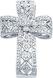 14K White Gold Diamond Filigree Cross Pendant Charm
