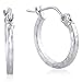 14K White Gold Diamond Cut Flat Tube Small Hoop title=