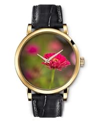 SPRAWL Aanalog Fashion Series Gold Ladies Watches of Genuine Black Leather Strap,Unique Wrist Watch for Women Girls Designed with Pink flowers