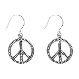 Sterling Silver Oxidized Peace Sign Drop Earrings
