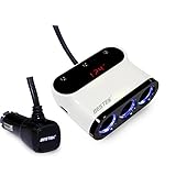 BESTEK® シガーソケット 5way カーチャージャー 増設 ソケット 車載電圧計 LEDデジタル表示電圧測定チェッカー搭載 3連分配器 USB 2ポート 車載充電器 12V 24V 車対応 定格出力 120W  独立スイッチ 復帰型リセッタブルヒューズ付き おしゃれ車内内装パーツ カーインテリアグッズ BTSA12WH(白)