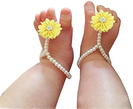 Tailinda® Baby Wear Foot Chiffon Flower Newborn Girls Pearl Sandals Barefoot