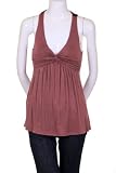 Must Have Bead Net Floral Décor Crisscross Bodice Empire Waist Sleeveless Blouse Top Brown