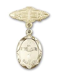 Gold Filled Baby Badge with Baptism Charm and Badge Pin with Cross