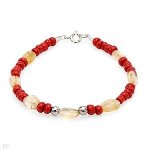 Bracelet With Citrines and Simulated gems Crafted in 925 Sterling silver Length 6.5in