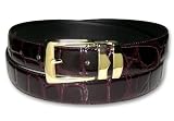 Croc Embossed BURGUNDY Bonded Leather Belt Gold-Tone Buckle Regular