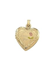 Solid 14K Yellow Gold Tri Color Heart Locket With "I Love You" 3/4 inch x 3/4 inch Solid 14K Yellow Gold