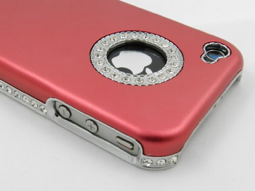 Luxury Unique Best Bling Crystal Rhinestone Aluminum Case Cover For iPhone 4 4S Verizon AT&T Red