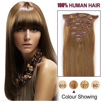Kinghair 20" Top Quality Remy Clip In Human Hair Extensions Golden Brown_12 Weight 70g_7pcs Clips Attached Full Head for Womens Beauty