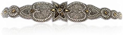 Bridal Crystal Rhinestone Diamond Headband with Champagne Accent Rhinestones Adjustable Non-slip Comfortable for Wedding