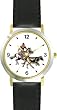 Horse and Rider Chasing Calf in Calf Wrestling Horse - WATCHBUDDY&reg; DELUXE TWO-TONE THEME WATCH - Arabic Numbers - Black Leather Strap-Children's Size-Small ( Boy's Size & Girl's Size )