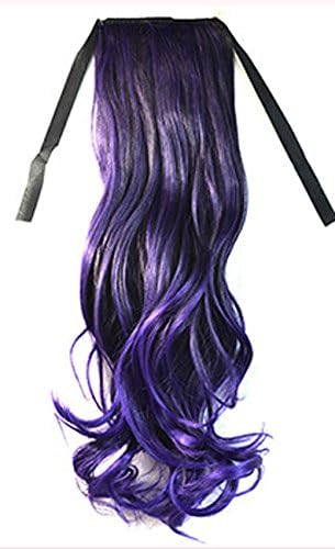 Best Selling ! 11 Colors Curly Wavy Japan High Temperature Heat Resistant Synthetic Ponytail Extension Woman's 45cm 18inch Good Quality Human Made Hair Multi-color Ponytail (black-purple)