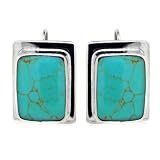Sterling Silver Turquoise Inlay Rectangle Drop Earrings