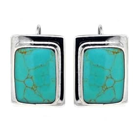 Sterling Silver Turquoise Inlay Rectangle Drop Earrings by Amazon.com Collection