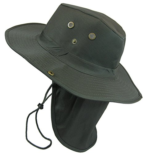 Boonie Bush Safari Outdoor Fishing Hiking Hunting Boating Snap Brim Hat Sun Cap with Neck Flap (Olive Drab, XL)