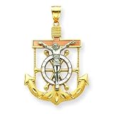 14k Tri-color Diamond-cut & Textured Mariner's Cross Pendant