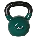 GoFit 35-Pound Dark Green Kettlebell with Vinyl Coating, Iron Core Training DVD and Exercise Booklet