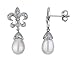 Freswater White Pearl 8 x 6mm Drop Earrings with Fleur de Lys Accent in White Gold
