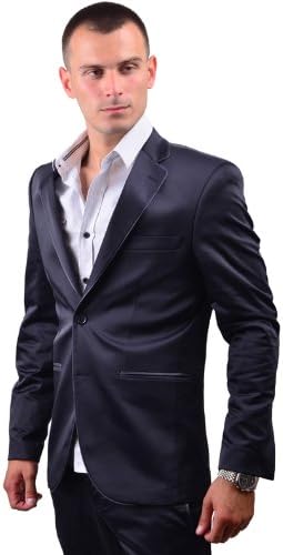 RNT23 JEANS Men's Fitted Sharp Satin Blazer M Navy
