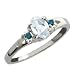 0.47 Ct Sky Blue Oval Aquamarine and Blue Diamond Sterling Silver Ring