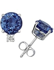5mm Round Sapphire and Diamond Stud Earrings in 14K White Gold