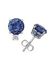 6mm Round Sapphire and Diamond Stud Earrings in 14K White Gold