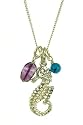 Silver Ladies Seahorse with Amethyst and Turquoise Necklace